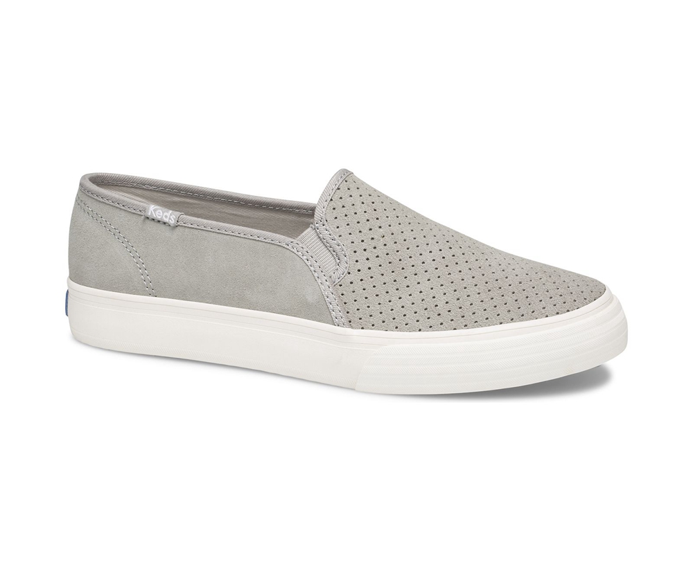 Keds Slip Ons Grey - Double Decker Perf Suede - Womens DOQSCE-750